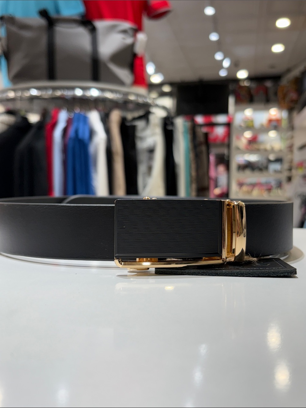 Black Leather Belt with Gold Buckle